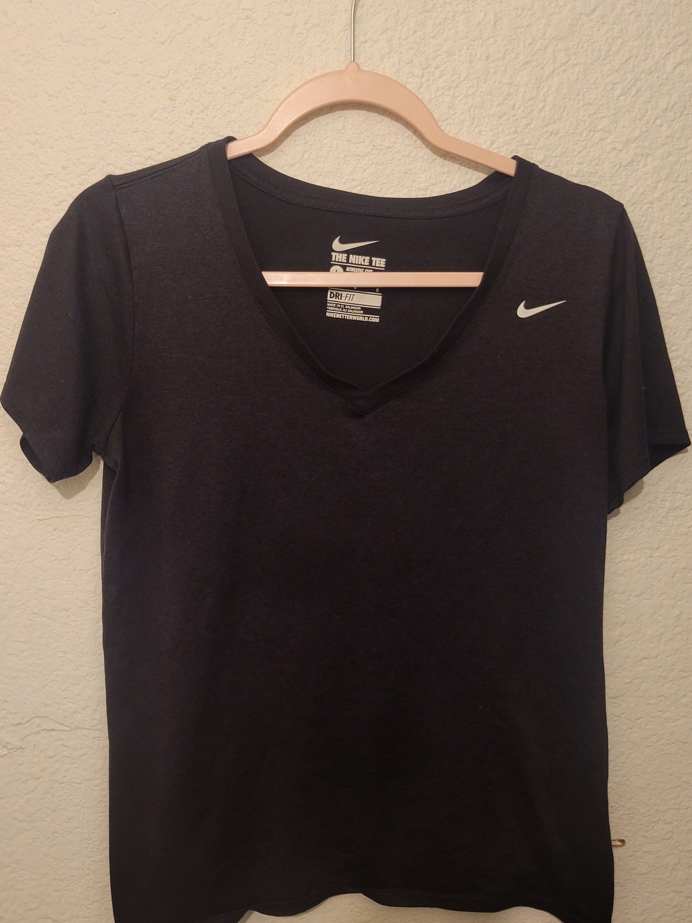 Nike Women's Black V-Neck Dri-FIT Tee with White Swoosh